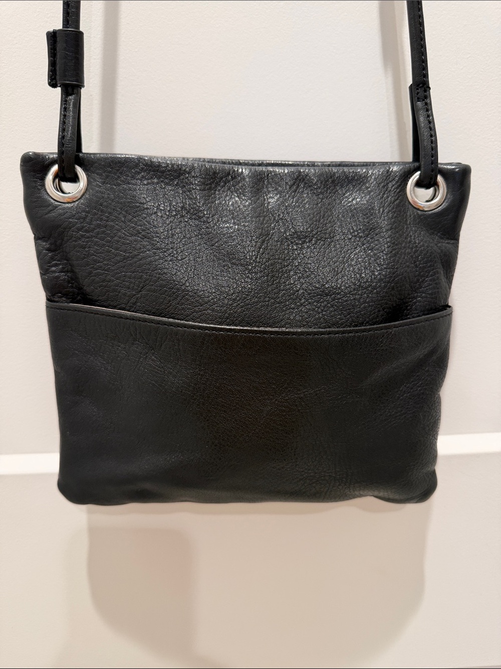 margot Black Leather Small Crossbody Bag with Front Slip Pocket